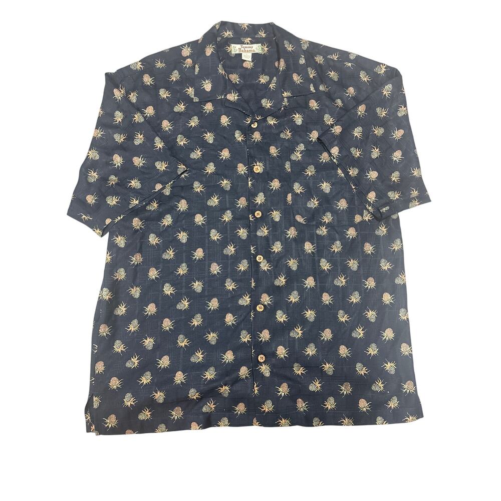 Tommy Bahama Sz L 100% silk jacquard pineapple print camp shirt Hawaiian